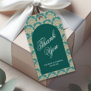 Elegant Teal Damask Arch Wedding Thank You Gift Tags