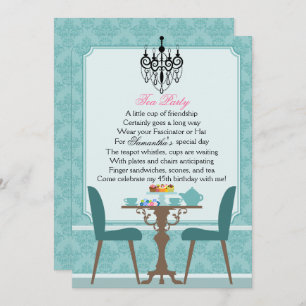 Elegant Teal Damask Birthday Tea Party Invitation