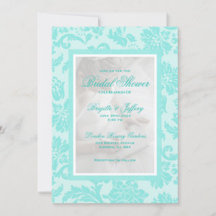 Elegant teal damask custom bridal shower  invitation