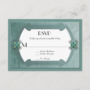 Elegant Teal Damask Jewels RSVP Card
