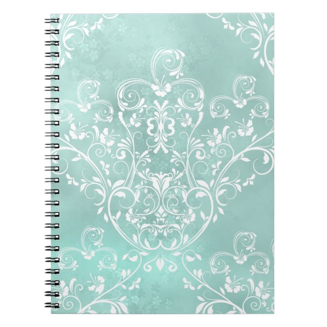 Elegant Teal Damask Notebook (Front)