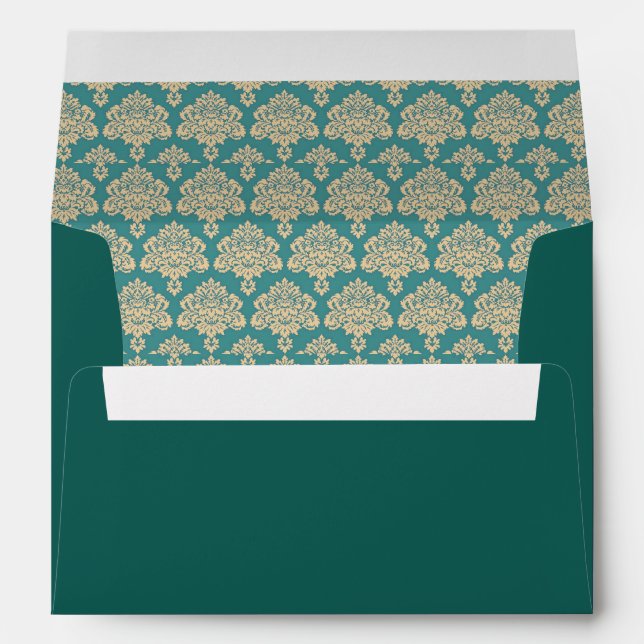 Elegant Teal Damask Wedding Envelope (Back (Bottom))