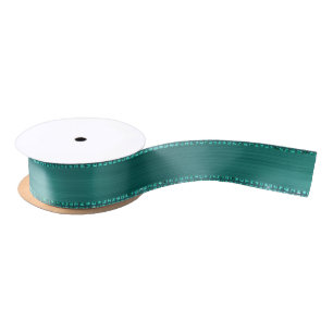 Elegant Teal Diamond and Brushed Metal Glitter Satin Ribbon