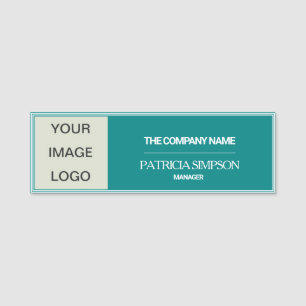 Elegant Teal Distinction: Personalised LOGO, TEXT Name Tag