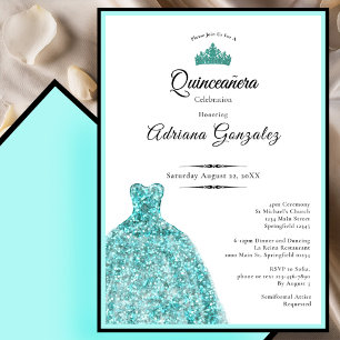 Elegant teal dress 15th birthday Quinceanera Invitation