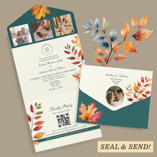 Elegant Teal Fall Wedding  All In One Invitation (Creator Uploaded)