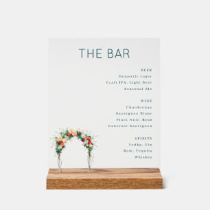 Elegant Teal Floral Bar Menu Acrylic Sign
