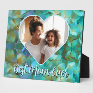 Elegant teal floral Best Mum Ever photo template Plaque