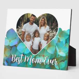 Elegant teal floral Best Mum Ever photo template Plaque
