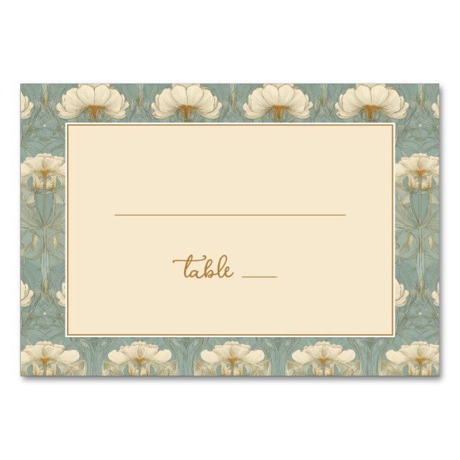Elegant Teal Floral Border Table Number (Front)