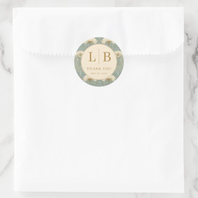 Elegant Teal Floral Classic Round Sticker (Bag)