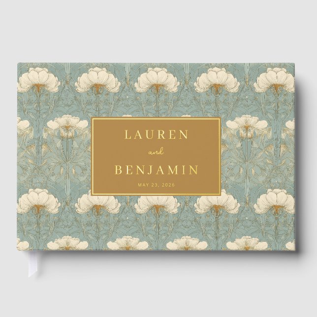 Elegant Teal Floral Guest Book (Front)