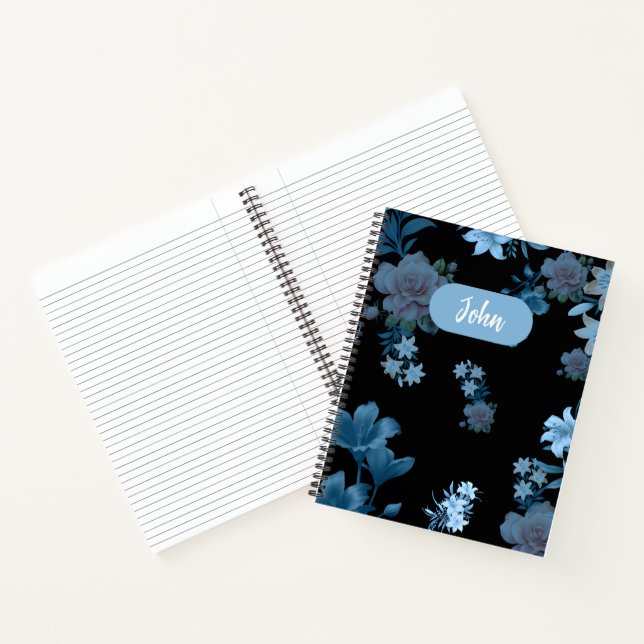 Elegant Teal Floral Pattern Spiral Notebook (Inside)