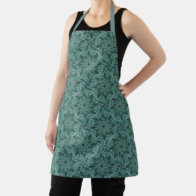 Elegant Teal Floral Pattern with Leaf Mandala  Apron (Insitu)