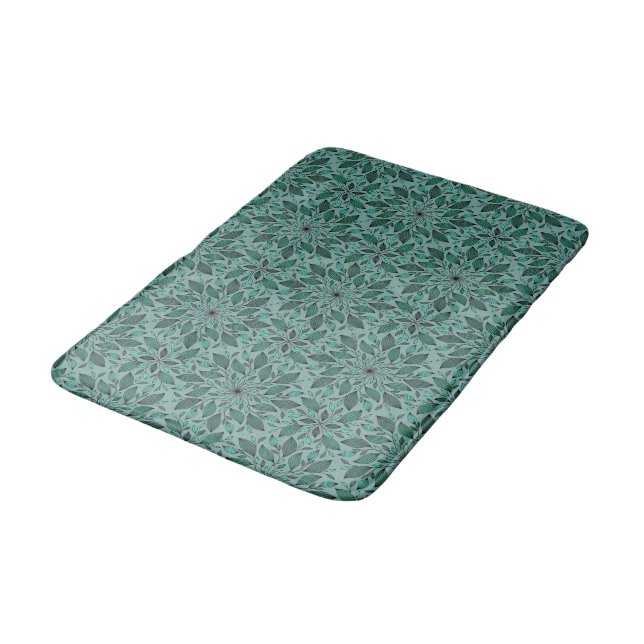 Elegant Teal Floral Pattern with Leaf Mandala  Bath Mat (Angled)