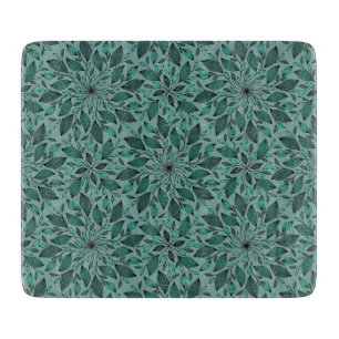 Elegant Teal Floral Pattern with Leaf Mandala  Cutting Board
