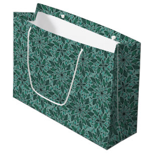 Elegant Teal Floral Pattern with Leaf Mandala Large Gift Bag