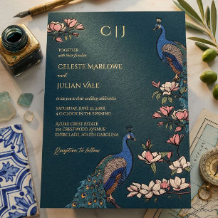 Elegant Teal Floral Peacock Wedding Gold