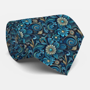 Elegant teal floral tiled pattern tie