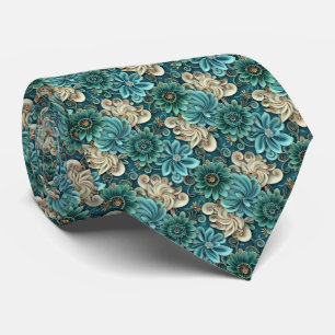 Elegant teal floral tiled pattern tie