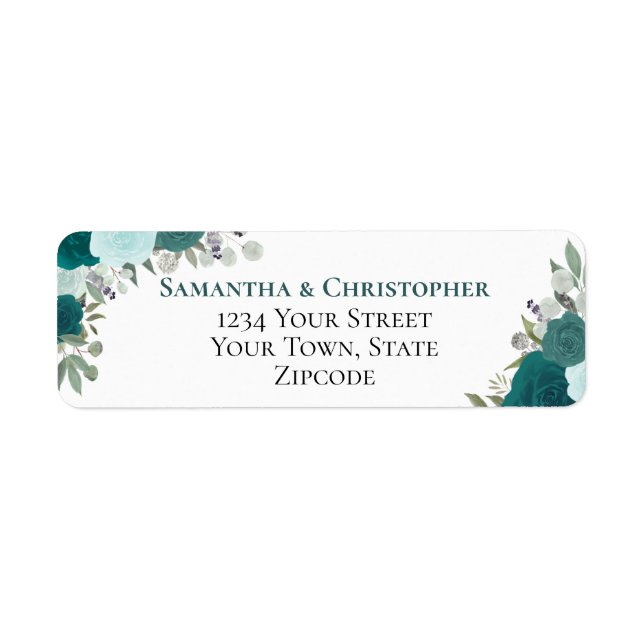 Elegant Teal Floral Wedding Return Address (Front)