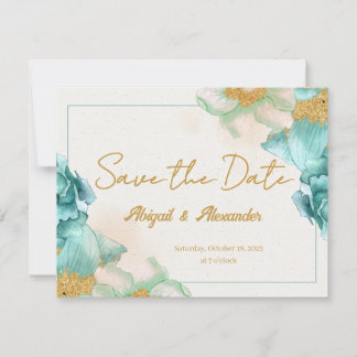 Elegant Teal Flower 'Save the Date' Card