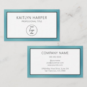 Elegant Teal Foil Edged Logo Business Card