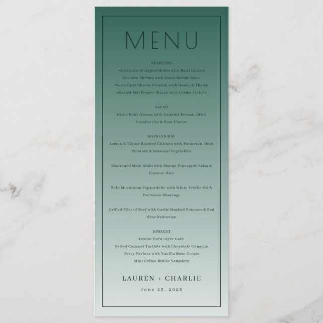 Elegant Teal Formal Menu (Front)