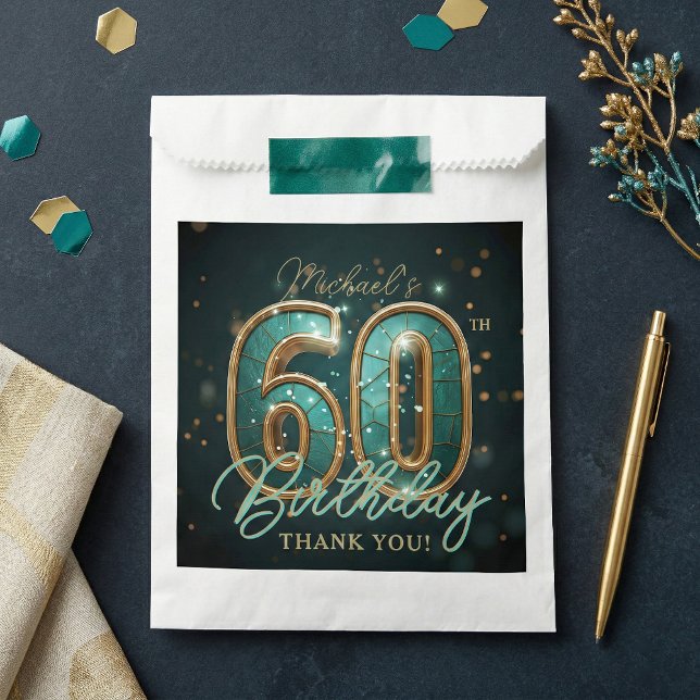 Elegant Teal Gold 60th Birthday Party Thank You Favour Bags (Creator Uploaded)