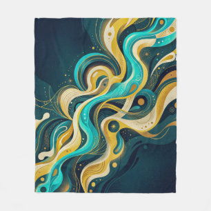 Elegant Teal Gold Abstract Flow Art Fleece Blanket