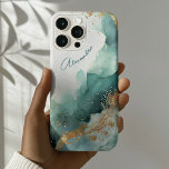 Elegant Teal Gold Abstract Watercolor Custom Name iPhone 16 Pro Max Case<br><div class="desc">Elevate your phone’s style with this customisable Elegant Teal and Gold Abstract Watercolor phone case, featuring luxurious gold accents and an abstract teal design. This elegant case showcases a flowing blend of teal and aqua hues, highlighted by shimmering gold details that add a touch of sophistication. Personalise your phone case...</div>