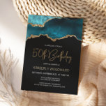Elegant Teal Gold Agate 50th Birthday Party Invitation<br><div class="desc">This trendy 50th birthday invitation features a watercolor image of an agate geode in shades of teal with faux gold highlights. The words "50th Birthday" appear in faux gold glitter in decorative modern handwriting font. Customise it with the name of the honoree in gold coloured text and the details in...</div>