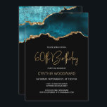Elegant Teal Gold Agate 60th Birthday Party Invitation<br><div class="desc">This trendy 60th birthday invitation features a watercolor image of an agate geode in shades of teal with faux gold highlights. The words "60th Birthday" appear in faux gold glitter in decorative modern handwriting font. Customise it with the name of the honoree in gold coloured text and the details in...</div>