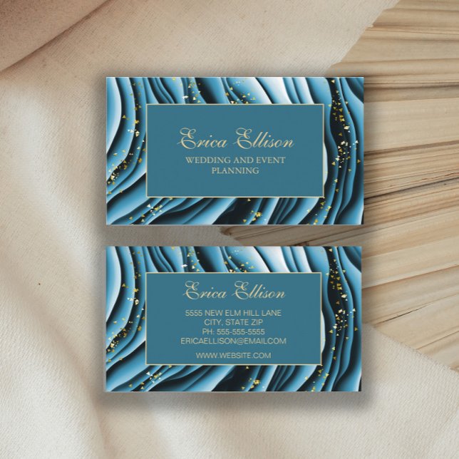 Elegant Teal Gold Alcohol Ink Wedding Planner Business Card (Creator Uploaded)