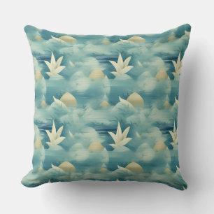 Elegant Teal & Gold Botanical Leaves Pattern Cushion
