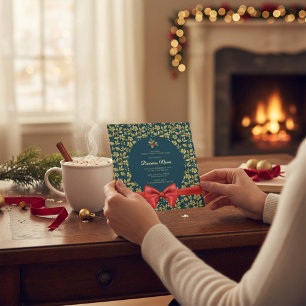 Elegant teal gold Christmas Business Party Invite