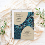 Elegant Teal Gold Floral 90th Birthday Invitation<br><div class="desc">90th birthday party invitation for women with elegant vintage teal and gold floral. Text, fonts, and wording are completely customisable, so although this card is designed for a lady who is celebrating her 100th birthday, it can be customised for any age. Contact us for help with customisation or to request...</div>