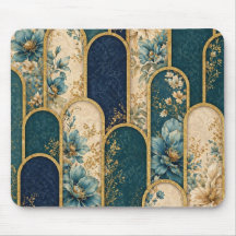Elegant Teal & Gold Floral Arch Mouse Pad