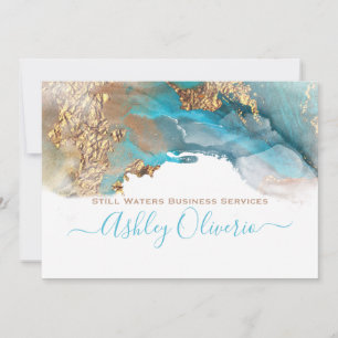 Elegant Teal Gold Fluid Alcohol Ink Custom Invitation