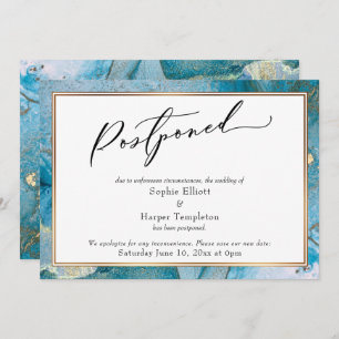 Elegant Teal & Gold Ink Postponed Wedding Card