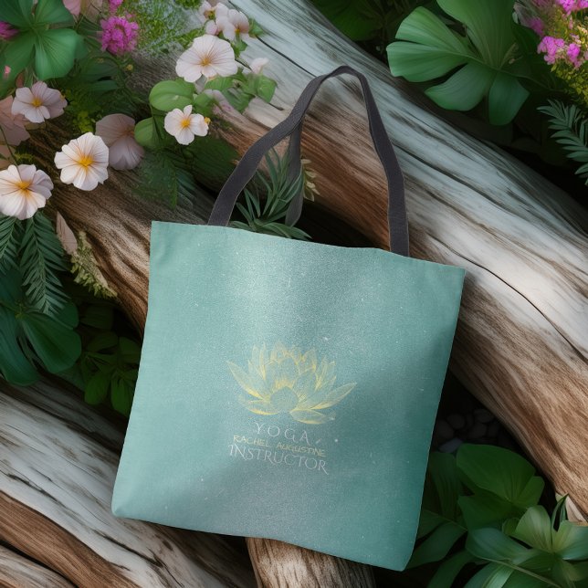 Elegant Teal Gold Lotus Yoga Mediation instructor Tote Bag (Creator Uploaded)