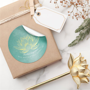 Elegant Teal Gold Lotus YOGA Meditation Instructor Classic Round Sticker