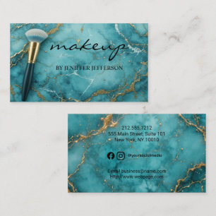 Elegant teal gold marble makeup artist business card
