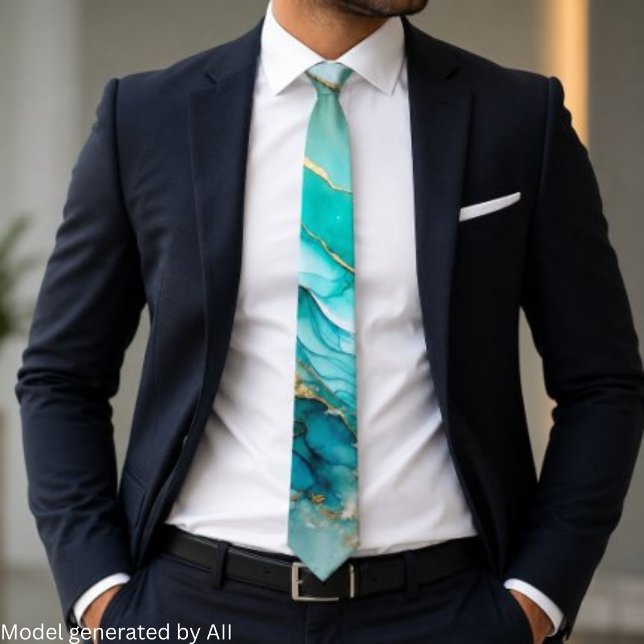 Elegant Teal Gold Marble Tie (Creator Uploaded)
