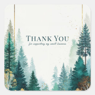 Elegant Teal Gold Pine Forest Watercolor Square Sticker