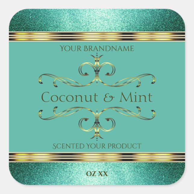Elegant Teal Gold Product Labels Glitter Borders (Front)