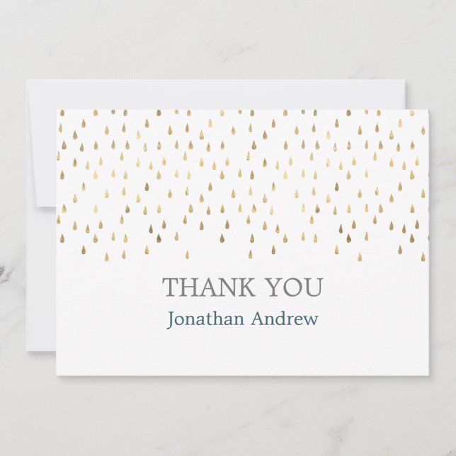 Elegant Teal & Gold Raindrops Bar Mitzvah Thank You Card (Front)
