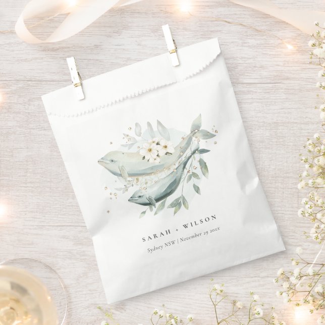 Elegant Teal Gold Underwater Floral Fish Wedding Favour Bags (Clipped)
