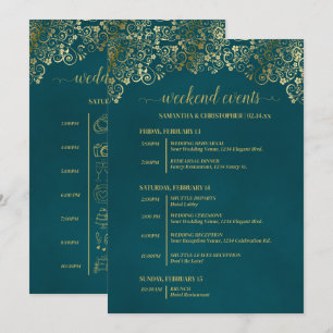 Elegant Teal & Gold Wedding Events & Timeline Programme