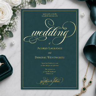 Elegant Teal Gold Wedding Script Calligraphy